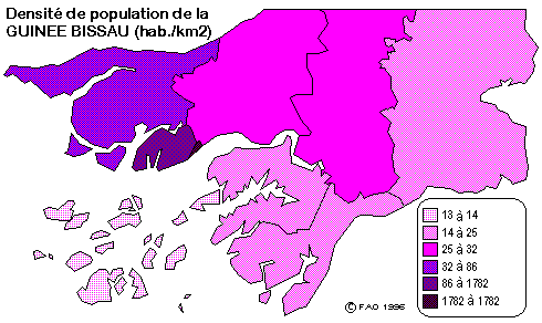 Densité de population en Guinée-Bissau